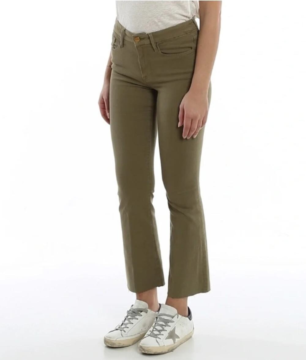 Frame denim le crop mini boot olive green flare jeans stretchy size 26 high rise